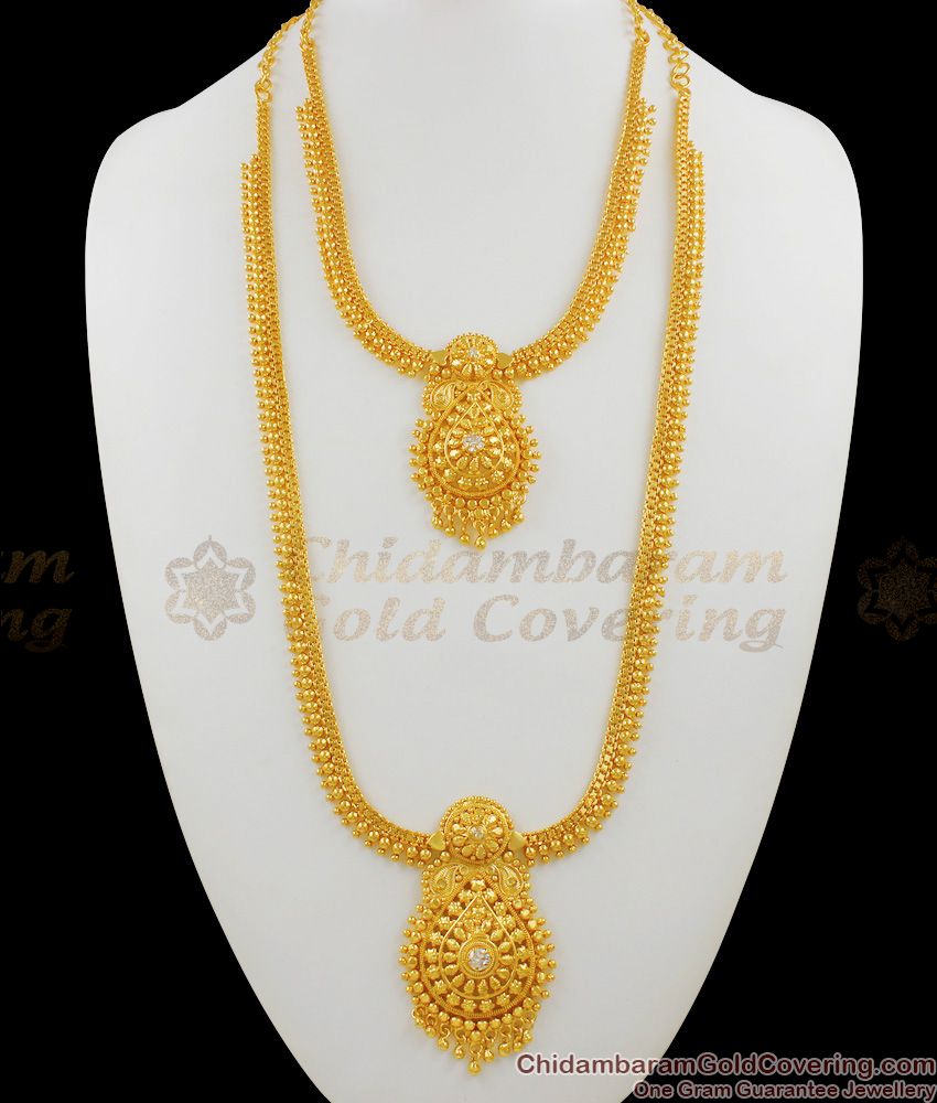 One Gram Gold Single White Stone Grand Model Haram Necklace Combo Set ...