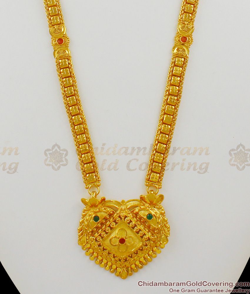 Multi Stone Traditional Dollar Real Gold Design Forming Long Haaram with Earring Set HR1348