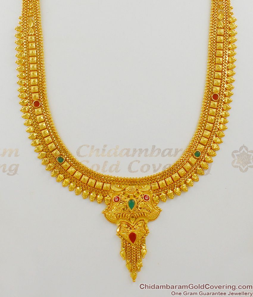 Trendy Calcutta Design Forming Gold Long Haram Bridal Set Jewelry HR1349