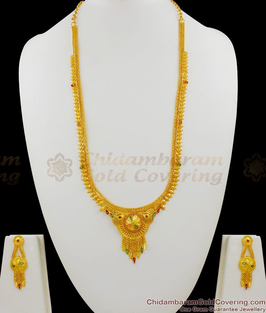 Fascinating Real Gold Enamel Forming Design Traditional Haram Bridal Set Collection HR1351