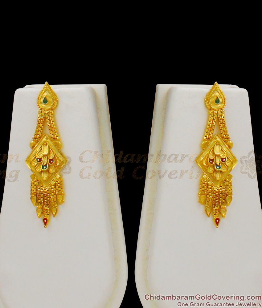 Dancing Peacock Grand Calcutta Design Gold Forming Long Haaram And Earring Set HR1353