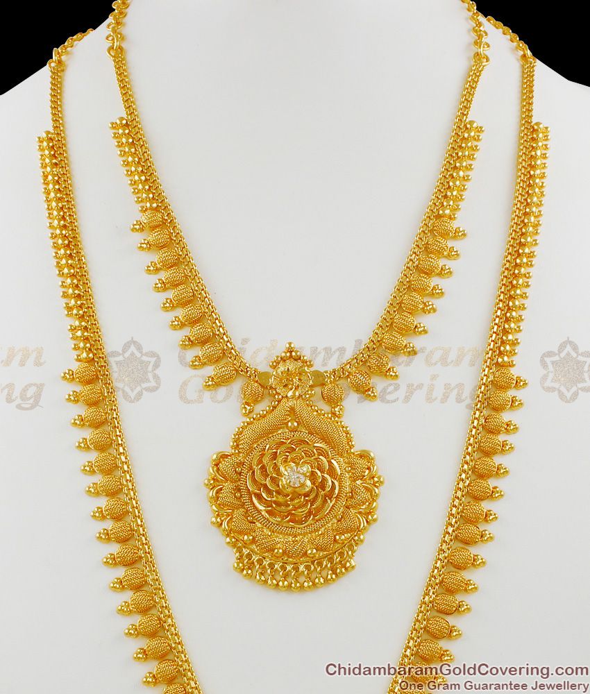 Bridal Design Gold Plated Haram Necklace Kerala Pattern For Marriage HR1355
