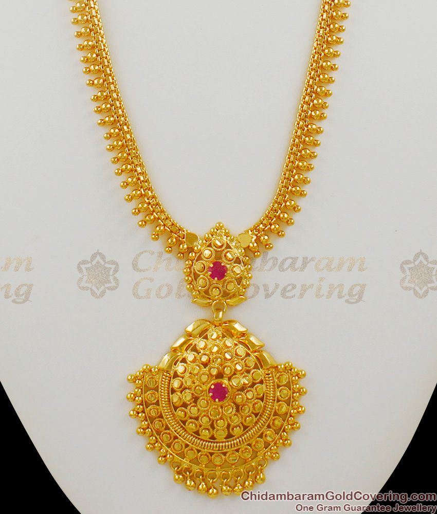 Beautiful Gold Plated Ruby Stones Long Bridal Haaram Collections Offer Price Online HR1365