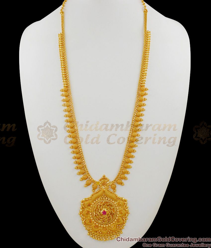 Beautiful Ruby Stones Long Flower Haaram Collections Offer Price Online HR1366