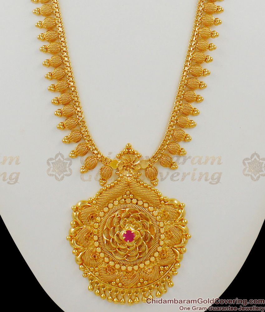 Beautiful Ruby Stones Long Flower Haaram Collections Offer Price Online HR1366