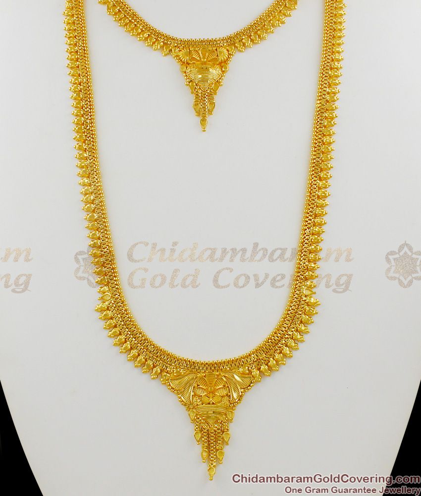 Real Gold Design Calcutta Forming Haaram Necklace Bridal Combo Set With Earrings HR1371