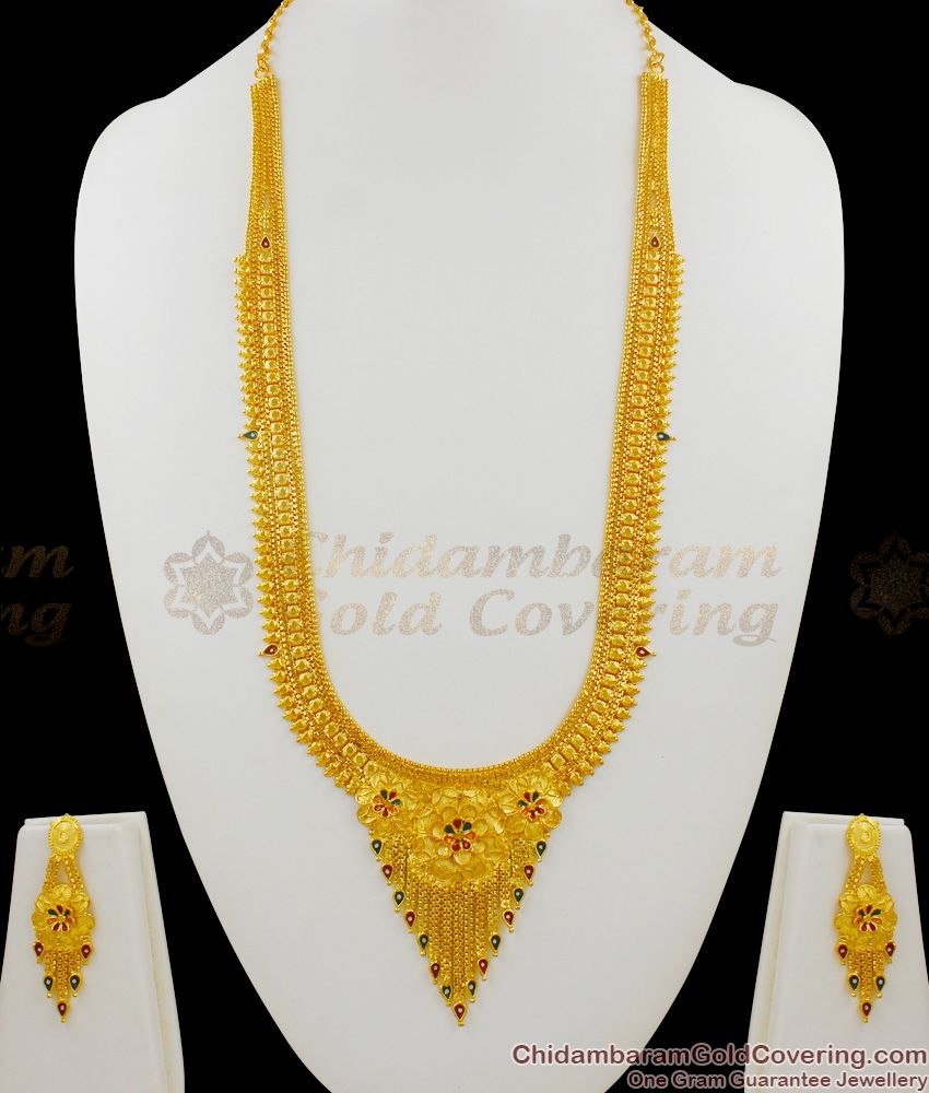 Fascinating Gold Enamel Forming Design Traditional Haram Bridal Set Collection HR1372