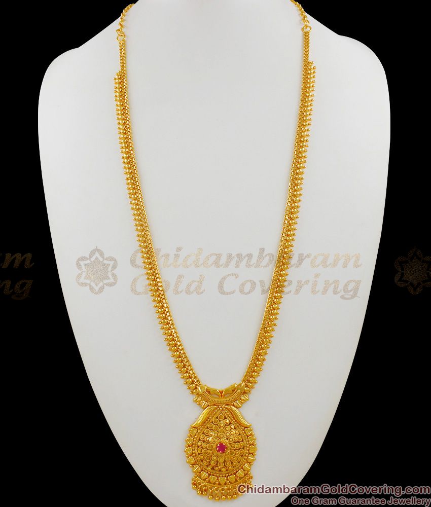 Traditional One Gram Gold Plated Long Haram Bridal Jewelry With Beads For Ladies HR1374