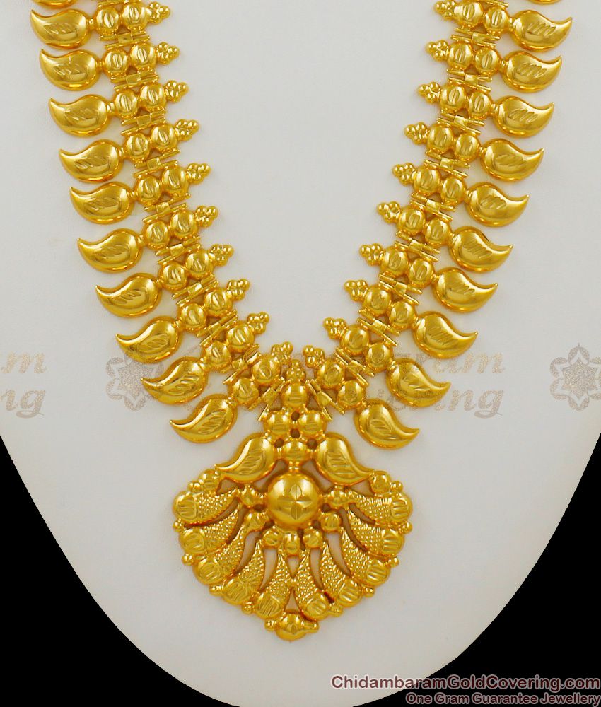 Traditional Mango Design Kerala Bridal Wear Two Line Heavy Gold Haram Malai HR1401