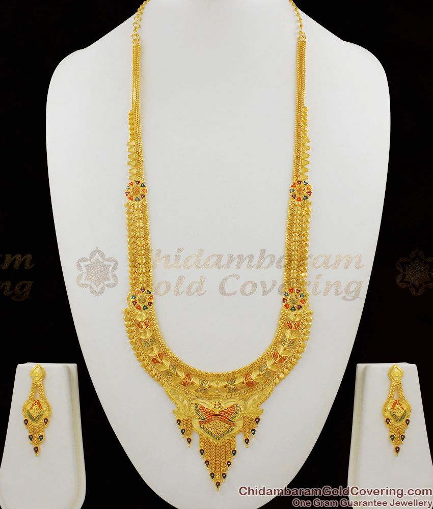 New Arrivals Enamel Forming Gold Flower Leaf Model Haram With Earrings Combo Set HR1417