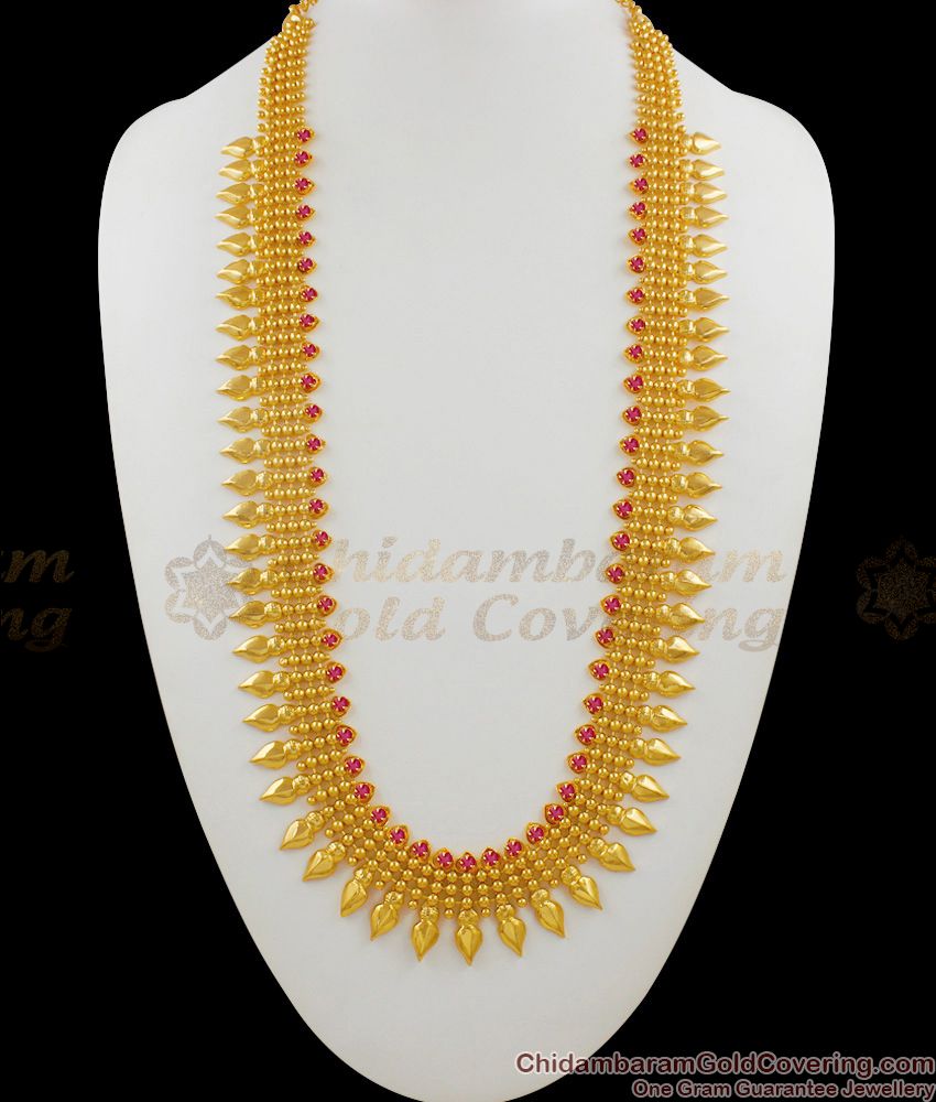Grand Heavy Three Line Gold Beads Kerala Malai Pattern Gold Imitation Haaram HR1419