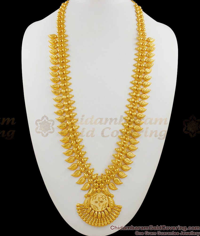 Traditional Mango Design Kerala Bridal Wear Two Line Heavy Gold Haram Malai HR1420
