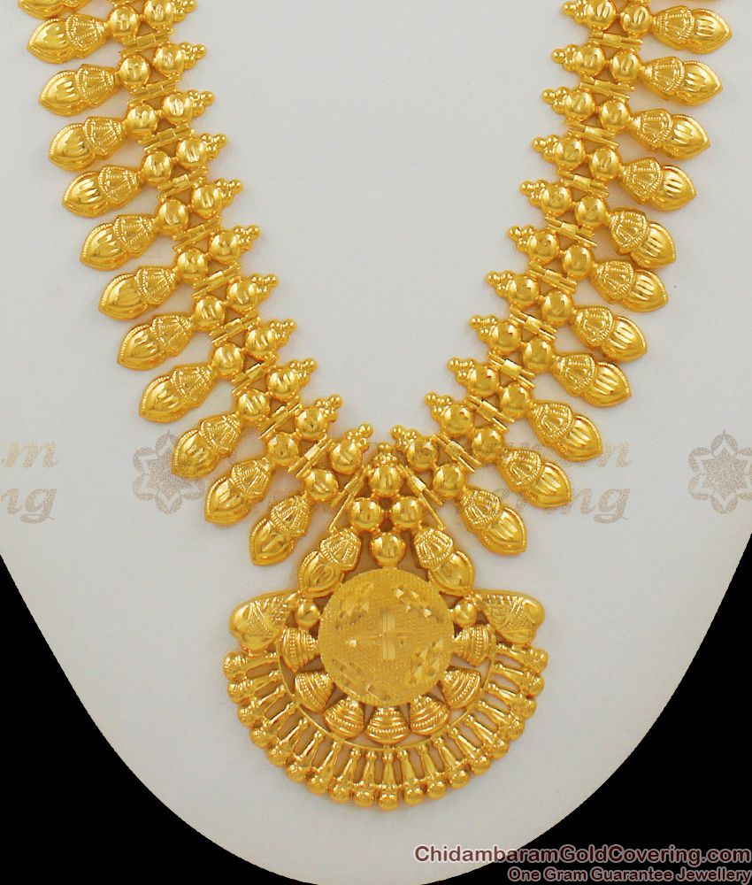 Traditional Mullai Design Kerala Bridal Wear Two Line Heavy Gold Haram Malai HR1423