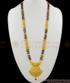 Traditional Three Line Forming Gold Black Beads Mangalsutra With Ruby Stone Long Chain HR1431