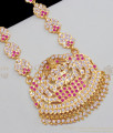 Grand Heavy Lakshmi Design Impon Gold Multi Color Stones Haaram Jewelry HR1435
