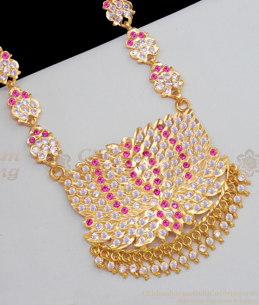 Traditional Big Lotus Design Big Dollar Design Impon Gold Multi Stones Haaram Collection HR1436