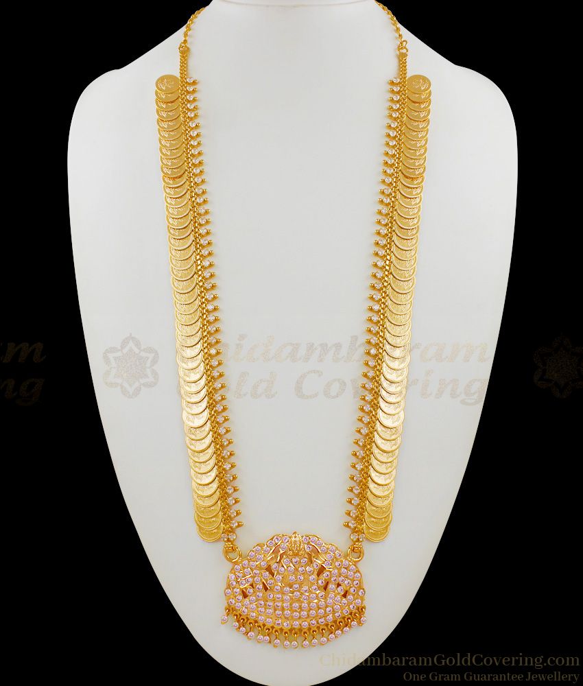 Lakshmi Kasu Malai Impon Haram Design With Big White Gati Stones Dollar Collections HR1438