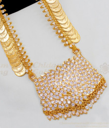 Grand Lotus Kasu Malai Impon Gold Haaram With Full White Stone Dollar New Arrival HR1439