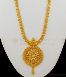 Attractive Single White Stone Gold Plated Kerala Model Long Haaram Jewellery HR1440 Attractive Single White Stone Gold Plated Kerala Model Long Haaram Jewellery HR1440