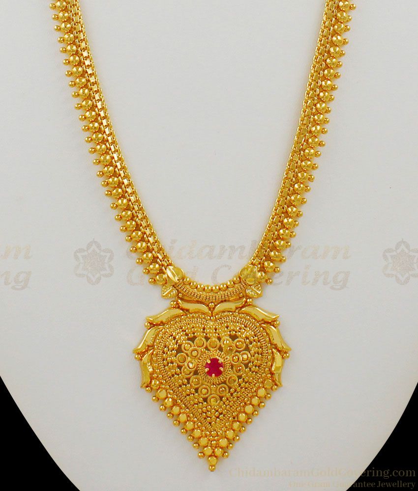 Single Ruby Stone Heart Design Dollar Mullaipoo Gold Haaram Gift For Girls HR1443
