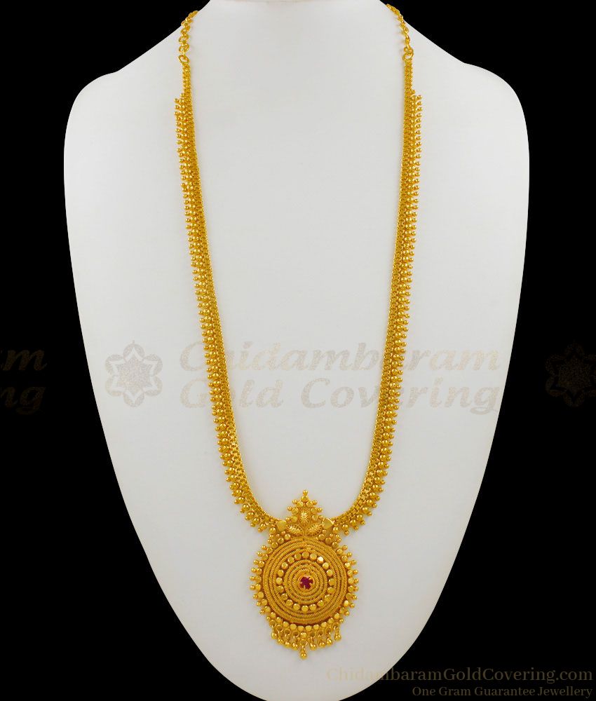 Circle Dollar Kerala Pattern With Ruby Stone Gold Imitation Haaram Bridal Wear HR1447 Circle Dollar Kerala Pattern With Ruby Stone Gold Imitation Haaram Bridal Wear HR1447