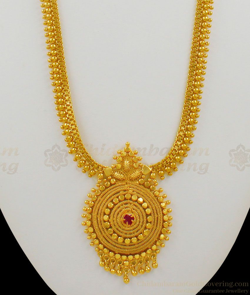 Circle Dollar Kerala Pattern With Ruby Stone Gold Imitation Haaram Bridal Wear HR1447 Circle Dollar Kerala Pattern With Ruby Stone Gold Imitation Haaram Bridal Wear HR1447