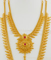 Attractive Flower Dollar Festive Design With Double Ruby Stone Gold Haaram Necklace Combo Set HR1448