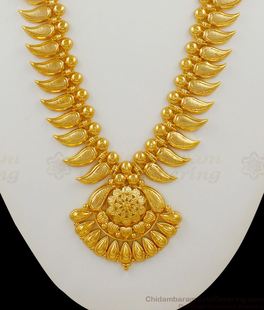 Traditional Kerala Leaf Pattern Gold Plated Haram Jewelry Bridal Collection For Ladies HR1456