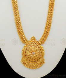 Fancy Single White Crystal Gold Plated Long Haram Kerala Bridal Jewelry With Beads HR1461 Fancy Single White Crystal Gold Plated Long Haram Kerala Bridal Jewelry With Beads HR1461