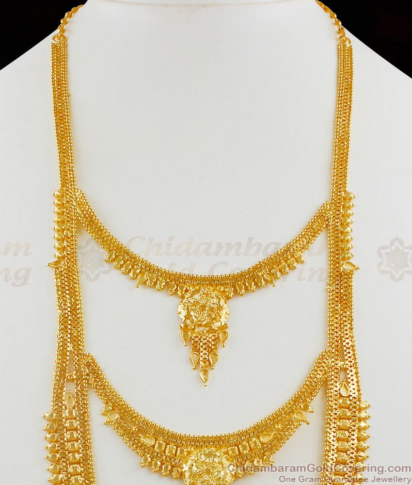 MultiLine Forming Haram Necklace Combo Set with Earrings Real Gold Design Bridal Jewelry HR1470