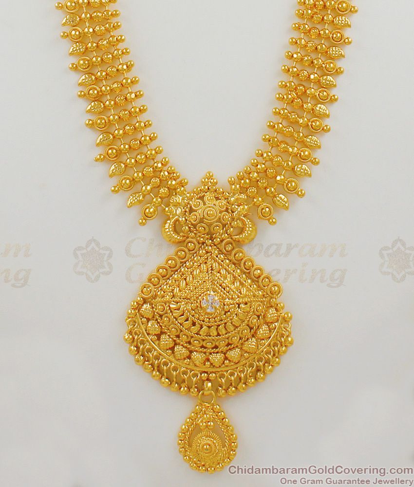 Traditional Kerala Trendy Pattern Gold Dollar With Ruby Stone Bridal Haaram Collection HR1472 Traditional Kerala Trendy Pattern Gold Dollar With Ruby Stone Bridal Haaram Collection HR1472