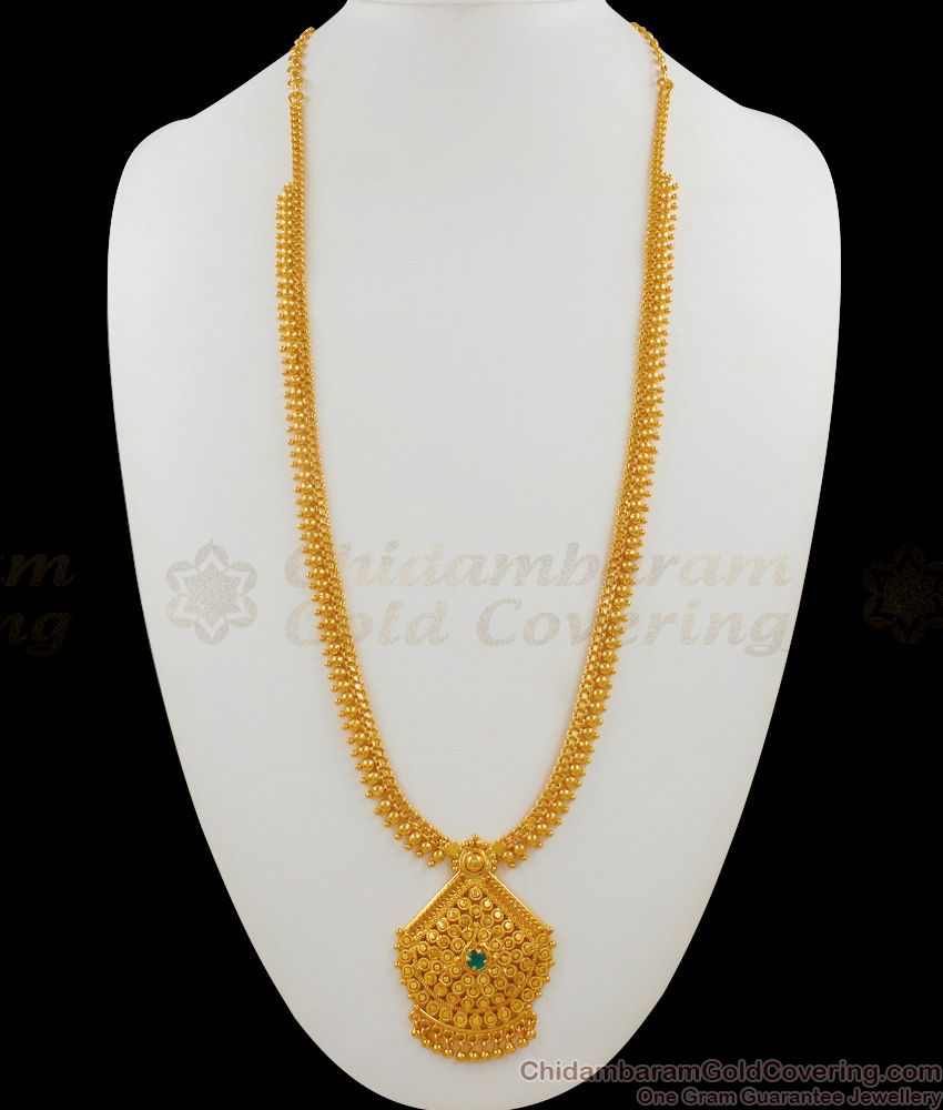 Single Emerald Stone Light Weight Fashion Real Gold Bridal Haram HR1479