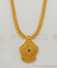 Single Emerald Stone Light Weight Fashion Real Gold Bridal Haram HR1479