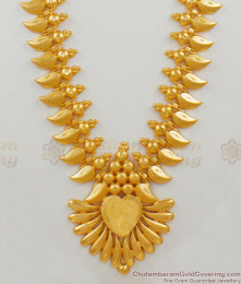 Matt Finish Mango Design Kerala Bridal Wear Heavy Gold Haram Malai HR1489