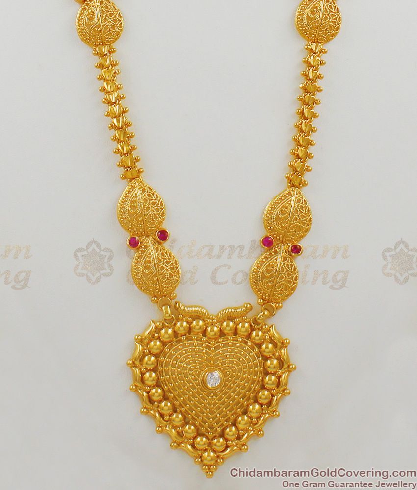 Premium Gold Model Wife Gift Haaram Jewelry With Multi Stones Fancy Wear Collection HR1491