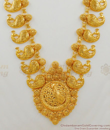 Beautiful Peacock Pattern Plain Gold Plated Heavy Thick Haaram Necklace HR1492 Beautiful Peacock Pattern Plain Gold Plated Heavy Thick Haaram Necklace HR1492