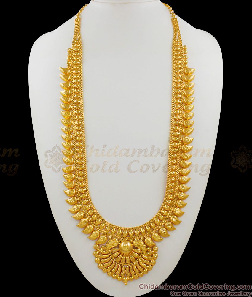 Kerala Traditional Mango Model Gold Imitation Haram Jewelry Collection For Occasional Use HR1493