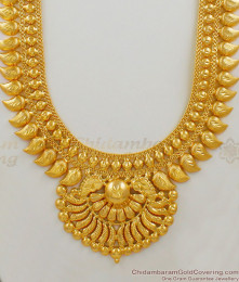 Kerala Traditional Mango Model Gold Imitation Haram Jewelry Collection For Occasional Use HR1493 Kerala Traditional Mango Model Gold Imitation Haram Jewelry Collection For Occasional Use HR1493