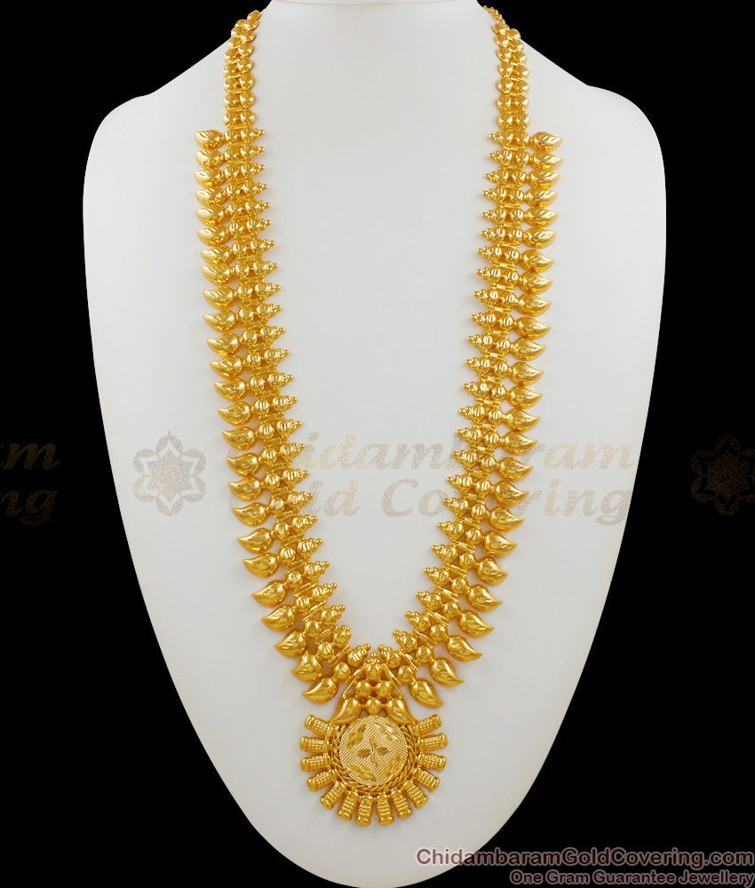 Attractive Mango Pattern With Stylish Flower Dollar Gold Plated Haaram For Ladies HR1495
