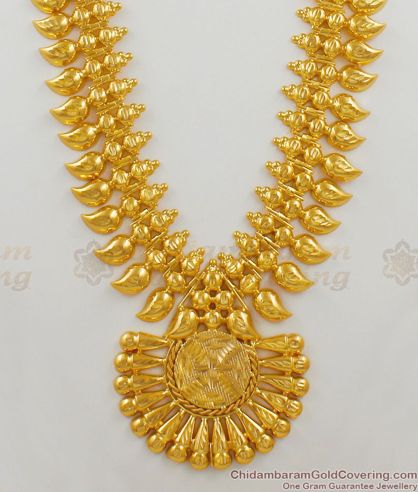 Occasional Wear Gold Tone Mango Design Traditional Haram Ornament For Ladies HR1498