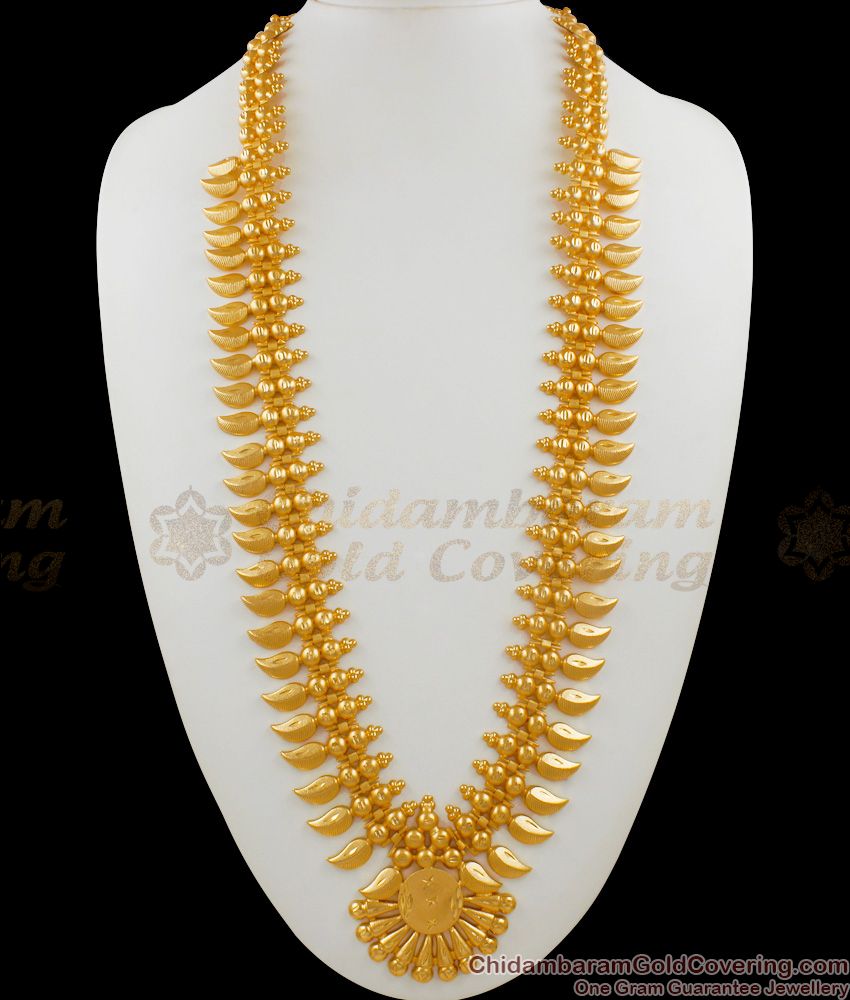 Traditional Wear Gold Tone Mango Design Grand Haram Ornament For Ladies HR1500