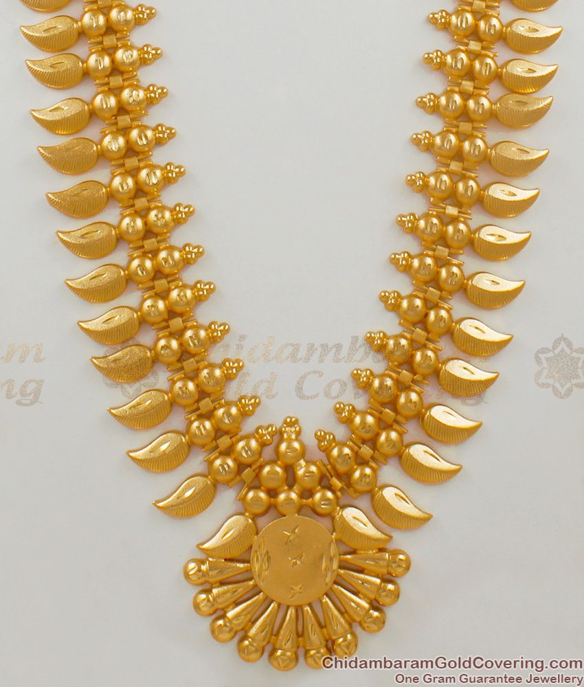 Traditional Wear Gold Tone Mango Design Grand Haram Ornament For Ladies HR1500