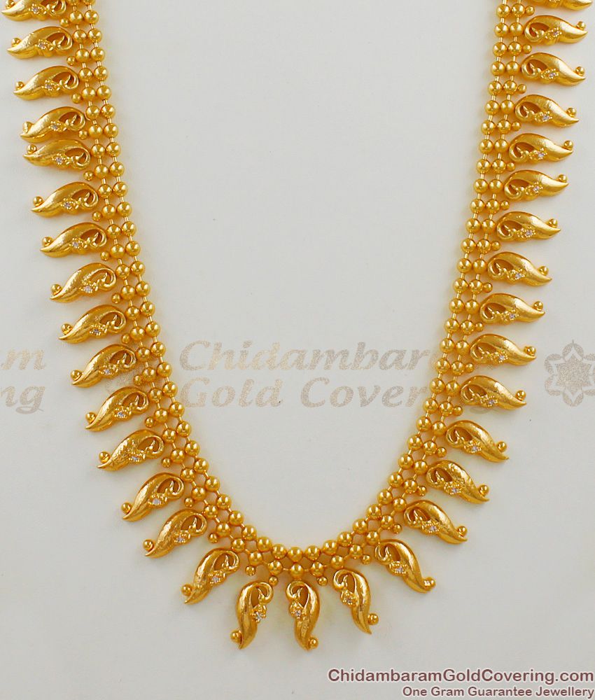 Stylish Kerala Leaf Pattern Gold Plated Haram Jewelry Bridal Collection For Ladies HR1502