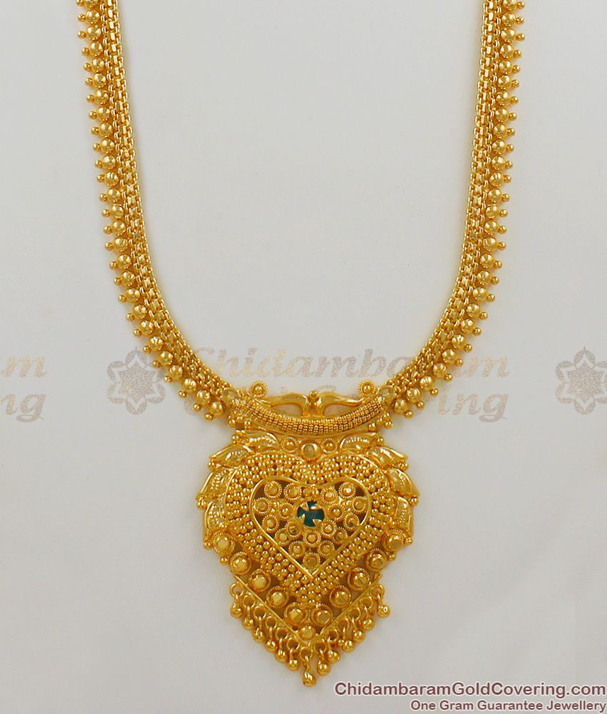 High On Trendy Heart Fashion Real Gold Bridal Haram With Emerald Stone Jewelry HR1512