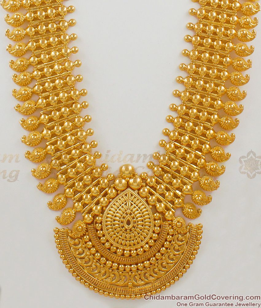 36 Inches Long Attractive Kerala Model Gold Plated Haaram For Marriage HR1516