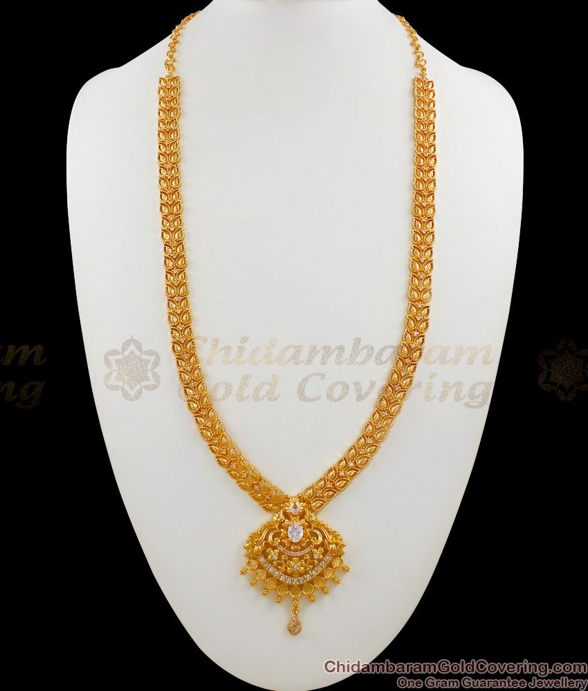 Fancy Model Gold Bridal Haram With White Stone Jewelry For Ladies HR1518