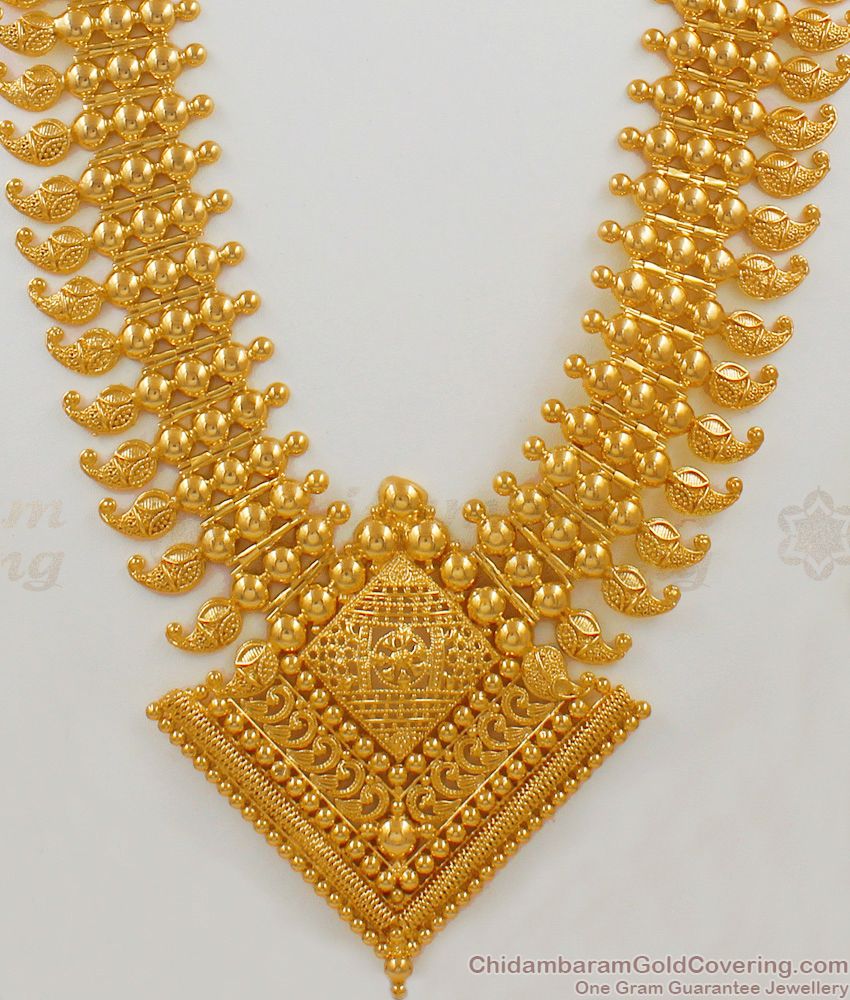 36 Inches Long Attractive Kerala Model Gold Plated Haaram For Marriage HR1519