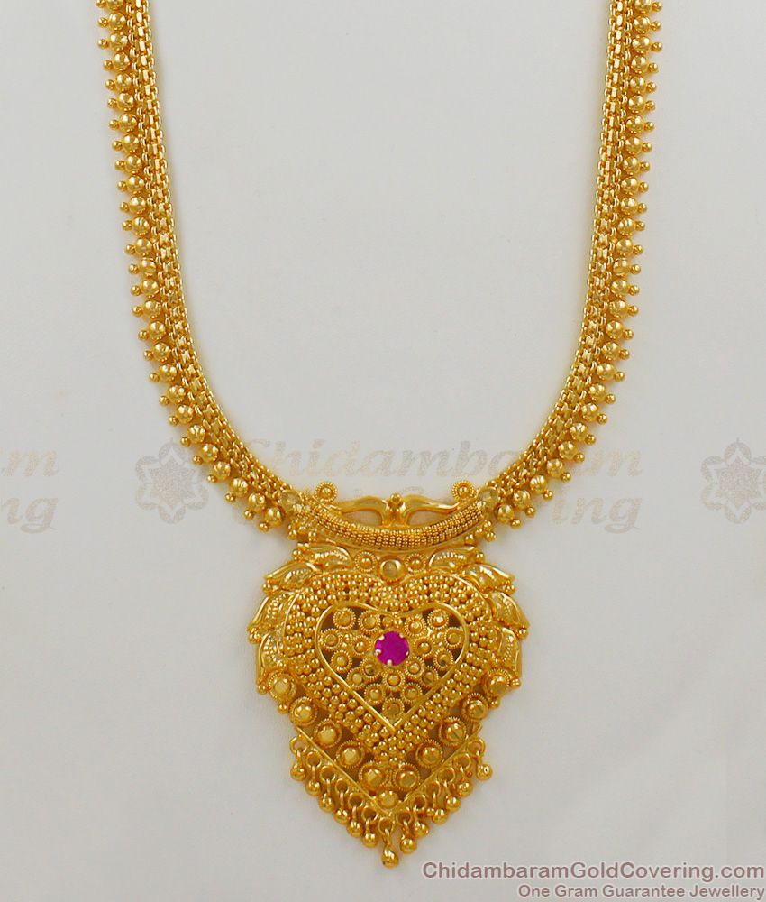 High On Trendy Heart Fashion Real Gold Bridal Haram With Ruby Stone Jewelry HR1524 High On Trendy Heart Fashion Real Gold Bridal Haram With Ruby Stone Jewelry HR1524