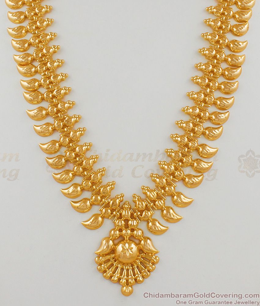 Short Haaram Light Weight Mango Design Gold Tone Kerala Bridal Jewellery HR1529