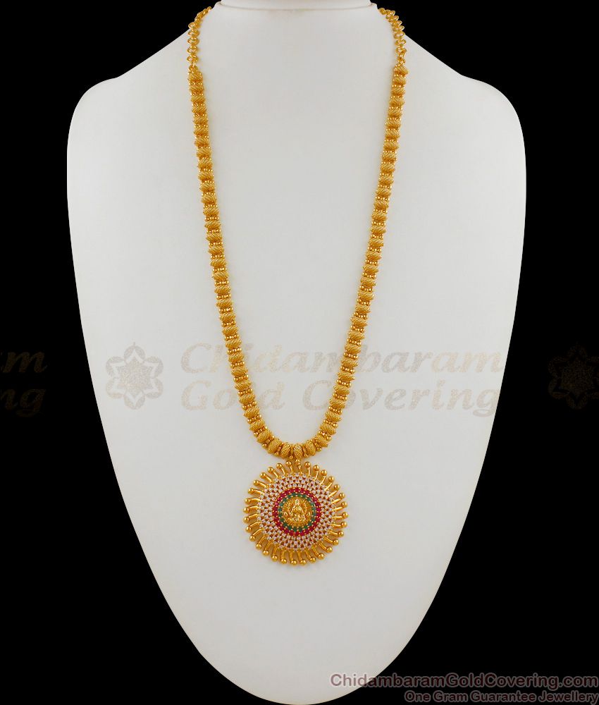Grand CZ Stone Lakshmi Dollar Type Gold Haram Bridal Jewelry Online HR1530